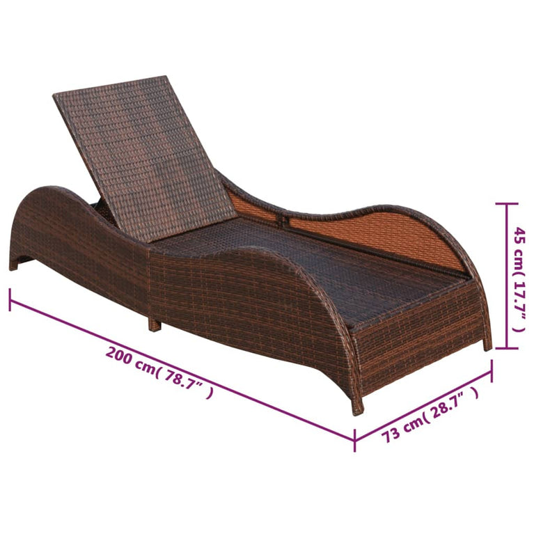 Ligbed met kussen poly rattan bruin MeubelReus