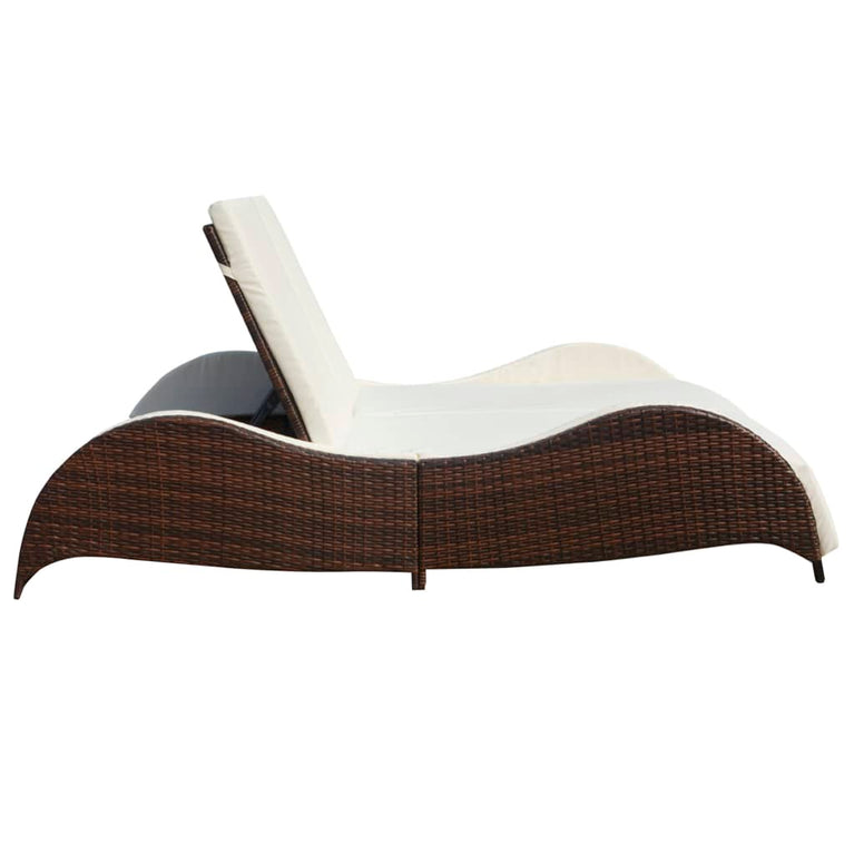 Ligbed tweepersoons met kussen poly rattan bruin MeubelReus