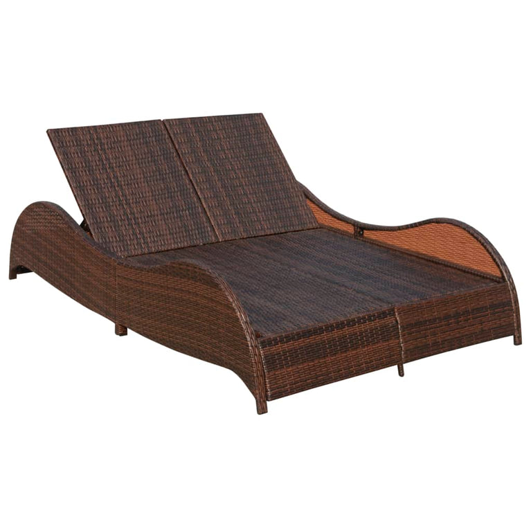 Ligbed tweepersoons met kussen poly rattan bruin MeubelReus