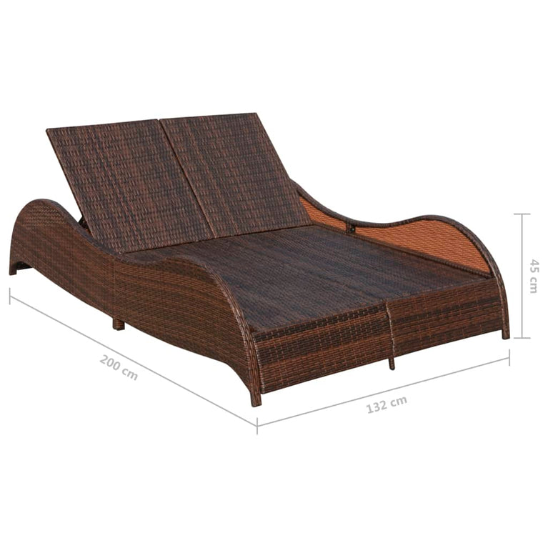 Ligbed tweepersoons met kussen poly rattan bruin MeubelReus