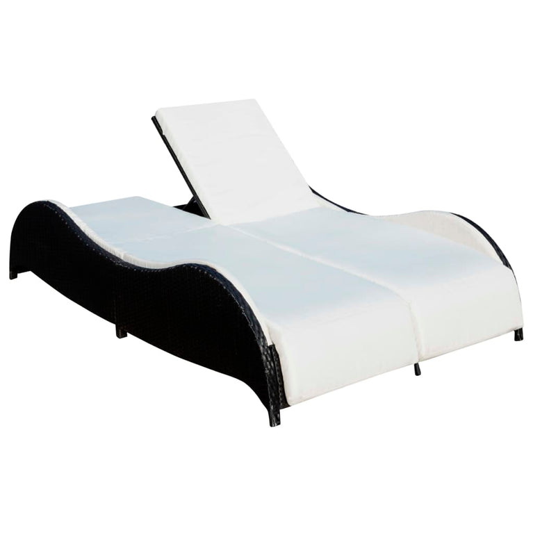 Ligbed tweepersoons met kussen poly rattan zwart MeubelReus