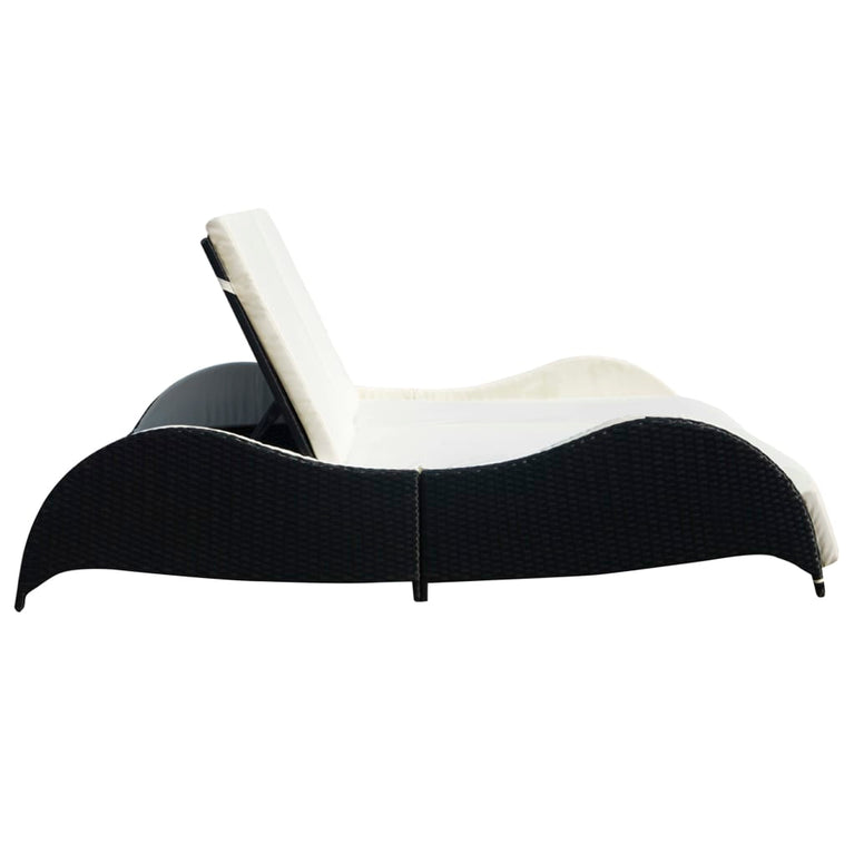 Ligbed tweepersoons met kussen poly rattan zwart MeubelReus