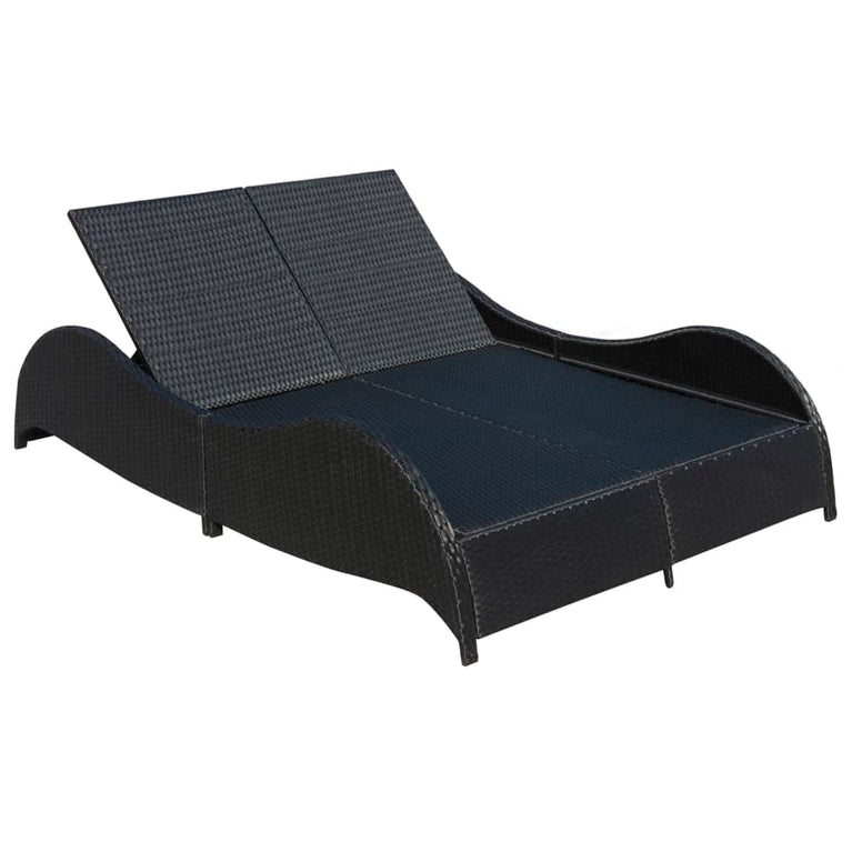 Ligbed tweepersoons met kussen poly rattan zwart MeubelReus