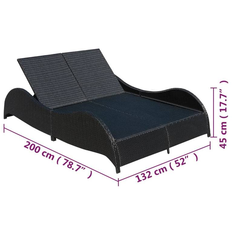 Ligbed tweepersoons met kussen poly rattan zwart MeubelReus