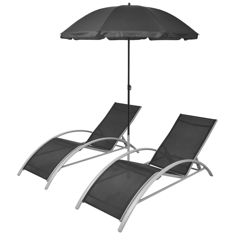 Ligbedden met parasol aluminium zwart MeubelReus