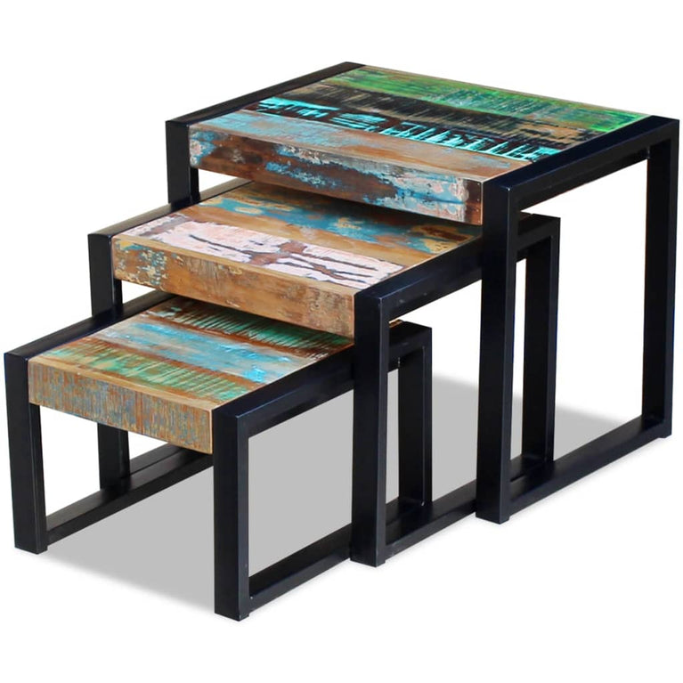 3-delige Tafeltjesset massief gerecycled hout MeubelReus