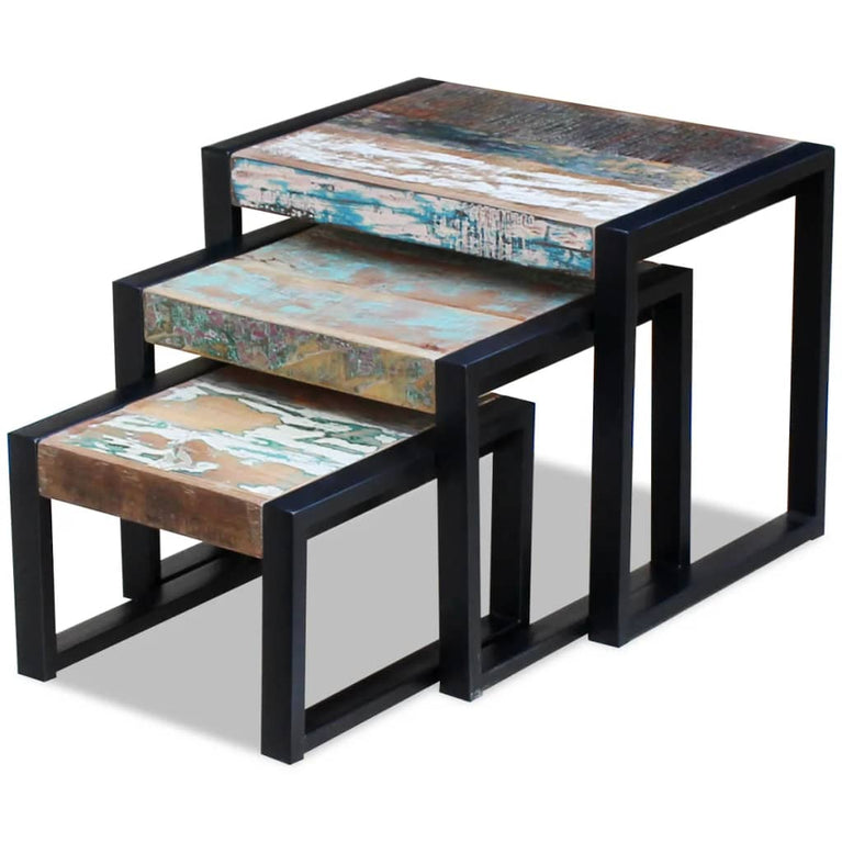 3-delige Tafeltjesset massief gerecycled hout MeubelReus