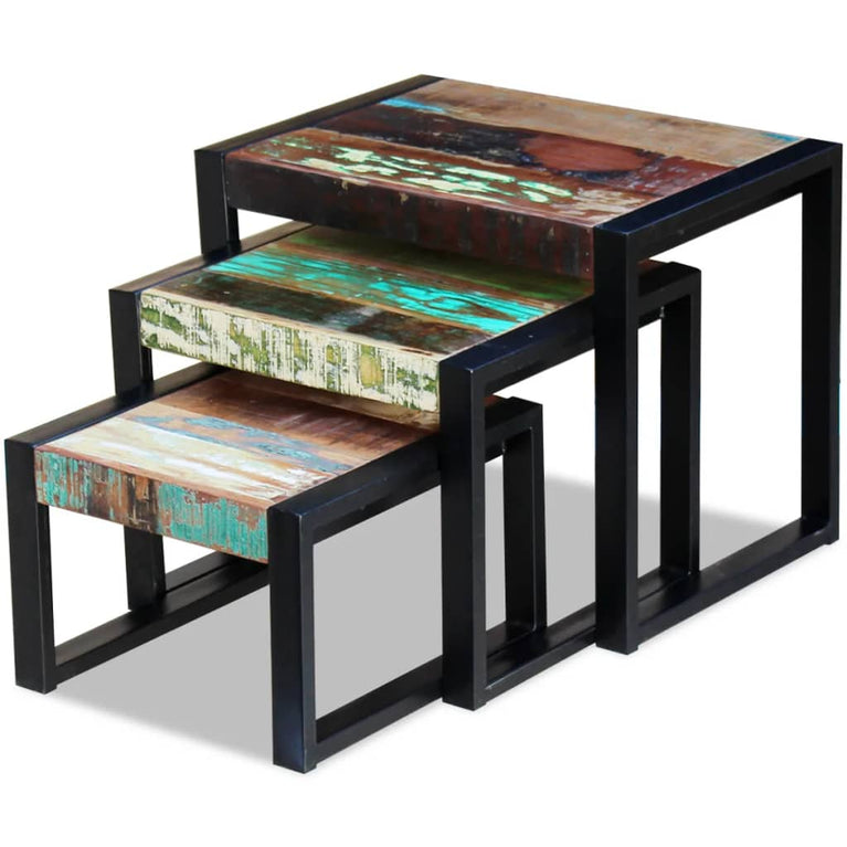 3-delige Tafeltjesset massief gerecycled hout MeubelReus