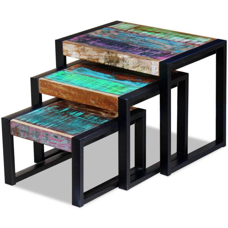 3-delige Tafeltjesset massief gerecycled hout MeubelReus