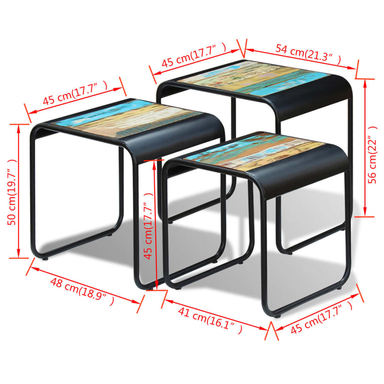 3-delige Tafeltjesset massief gerecycled hout MeubelReus