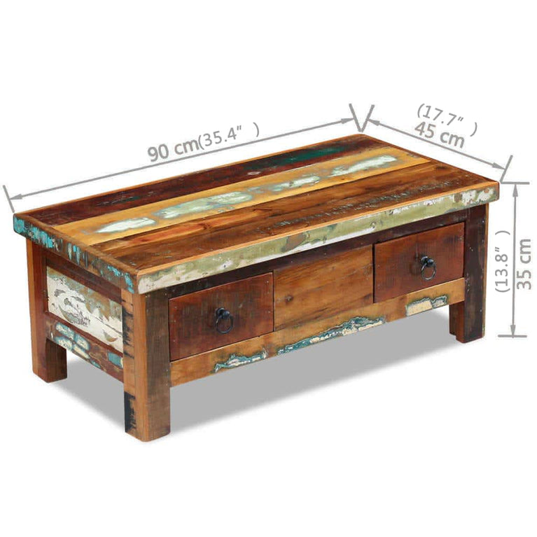 Salontafel met lades 90x45x35 cm massief gerecycled hout MeubelReus