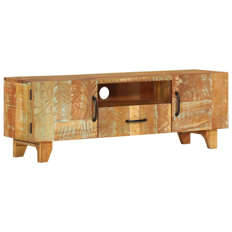 Tv-meubel handgesneden 120x30x40 cm massief gerecycled hout MeubelReus