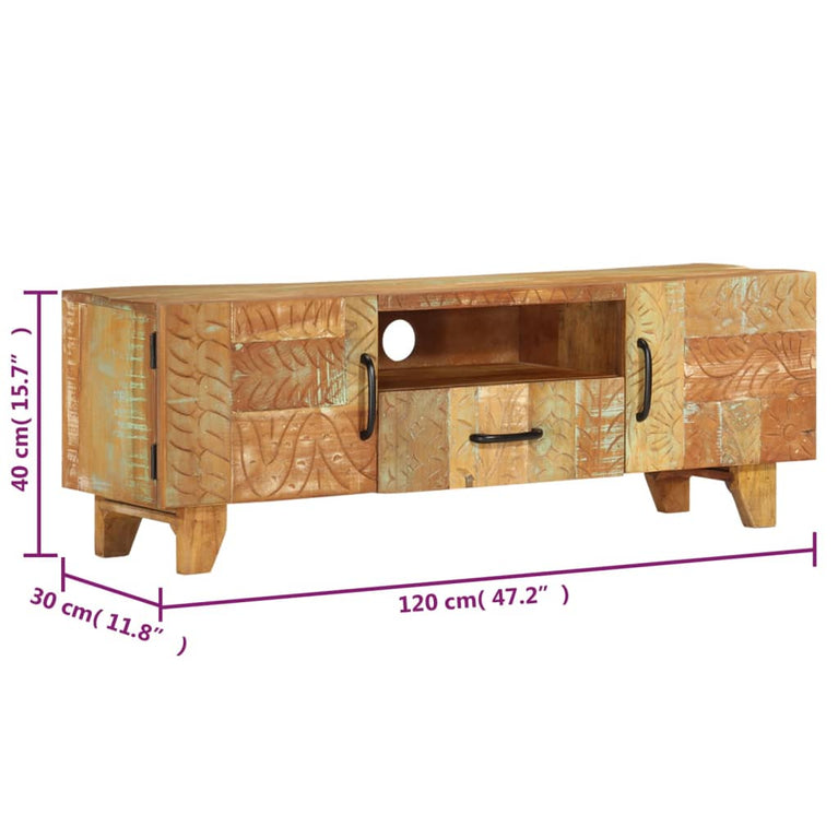 Tv-meubel handgesneden 120x30x40 cm massief gerecycled hout MeubelReus