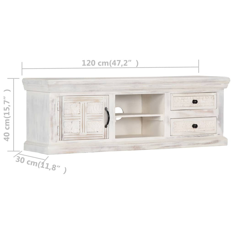 Tv-meubel 120x30x40 cm massief mangohout wit MeubelReus