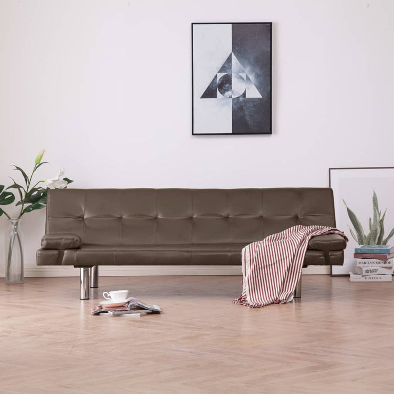 Slaapbank met twee kussens kunstleer bruin MeubelReus
