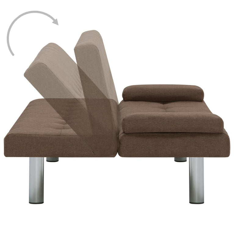 Slaapbank met twee kussens polyester bruin MeubelReus