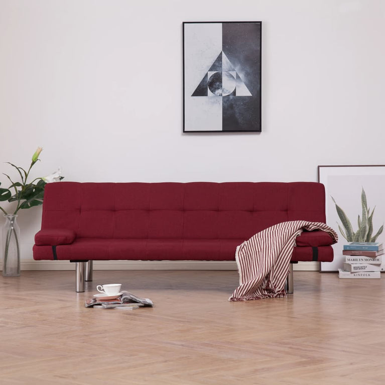 Slaapbank met twee kussens polyester wijnrood MeubelReus