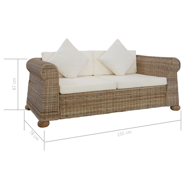 Tweezitsbank met kussens natuurlijk rattan MeubelReus