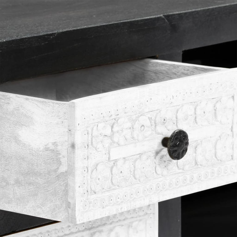 Tv-meubel handgesneden 120x30x40 cm massief mangohout grijs wit MeubelReus
