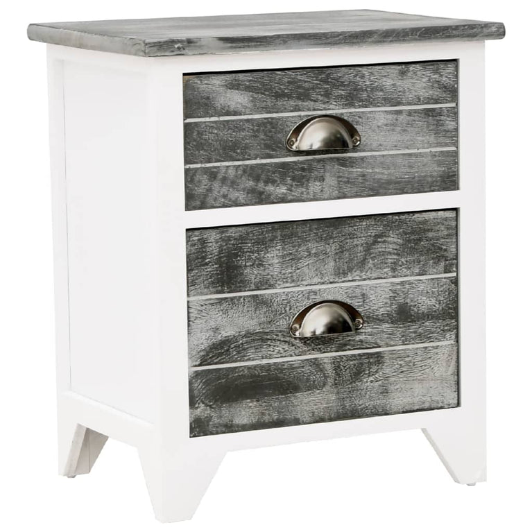 Nachtkastje 38x28x45 cm paulowniahout grijs en wit MeubelReus