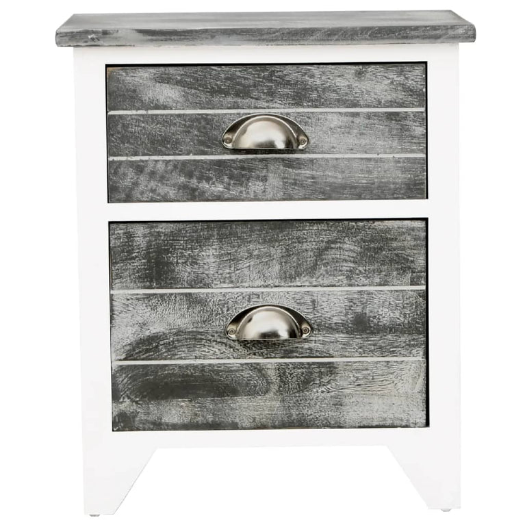 Nachtkastje 38x28x45 cm paulowniahout grijs en wit MeubelReus