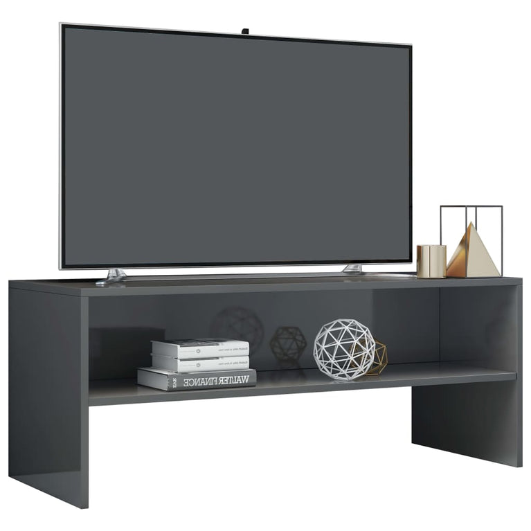 Tv-meubel 100x40x40 cm bewerkt hout hoogglans grijs MeubelReus