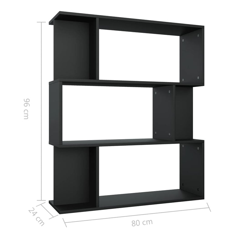 Boekenkast/kamerscherm 80x24x96 cm bewerkt hout zwart