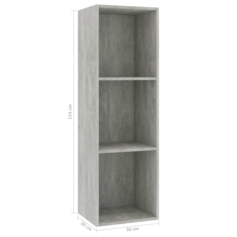 Boekenkast/tv-meubel 36x30x114 cm bewerkt hout betongrijs