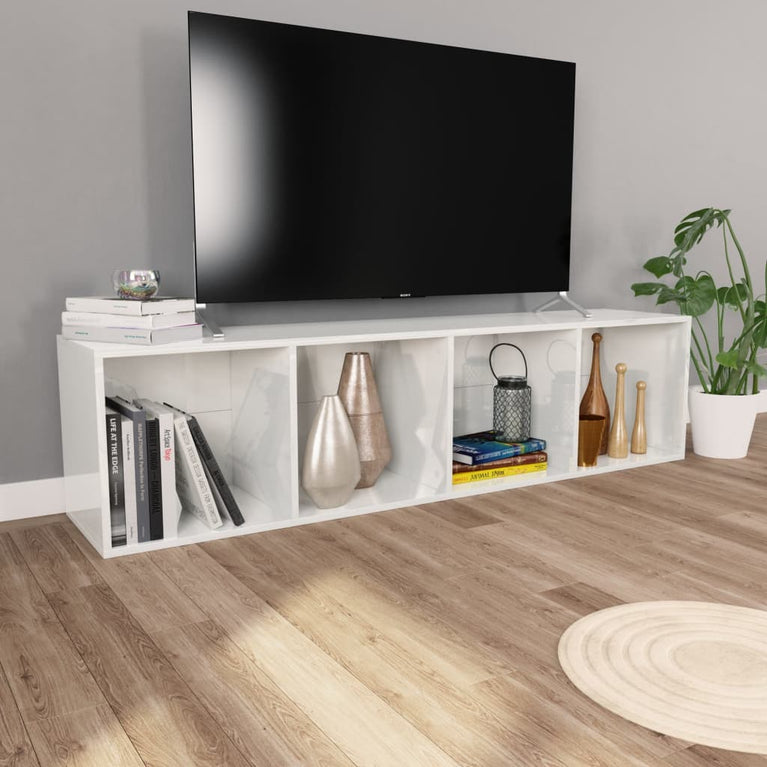 Boekenkast/tv-meubel 36x30x143 cm bewerkt hout hoogglans wit MeubelReus