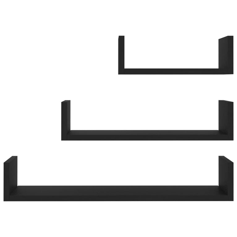 Wandschappen 3 st bewerkt hout zwart MeubelReus