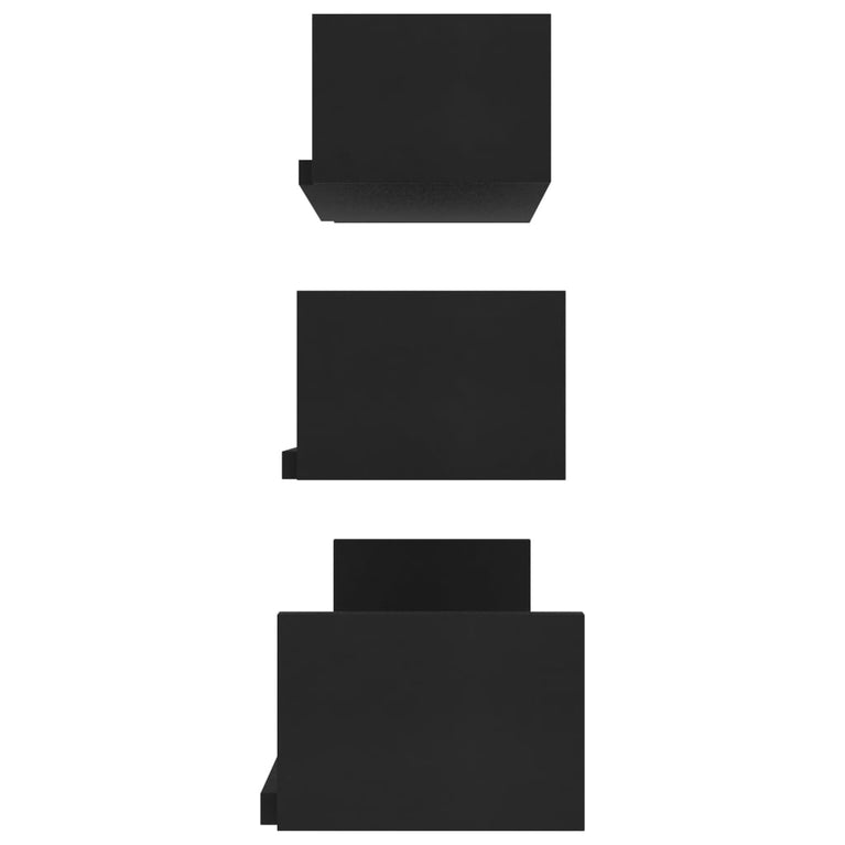 Wandschappen 3 st bewerkt hout zwart MeubelReus