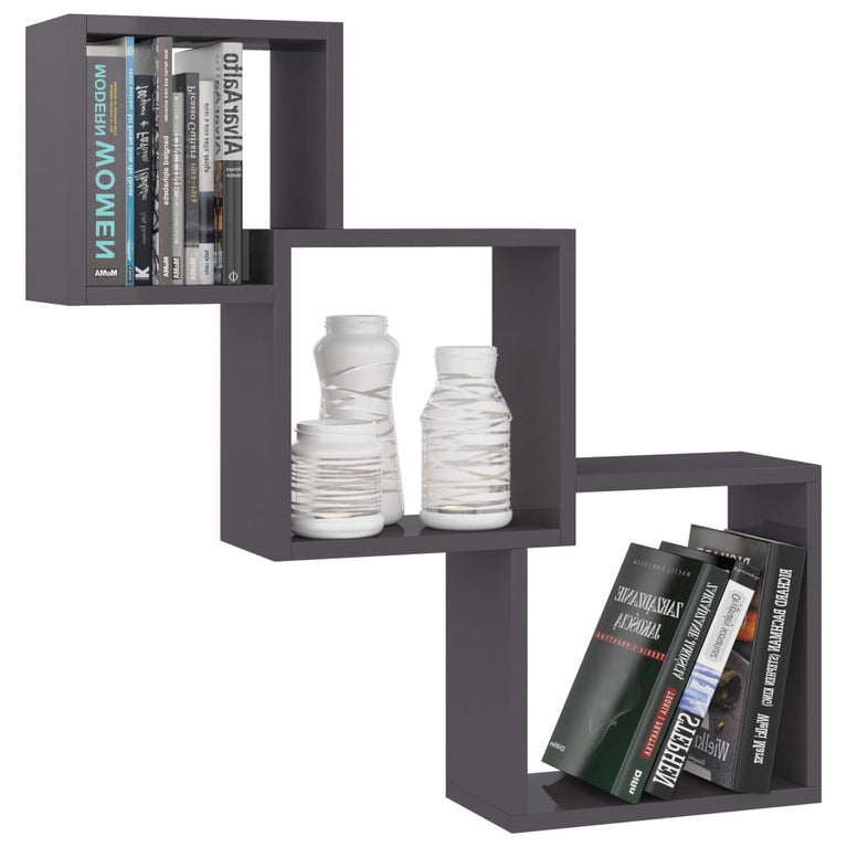 Wandschappen kubus 68x15x68 cm bewerkt hout hoogglans zwart MeubelReus