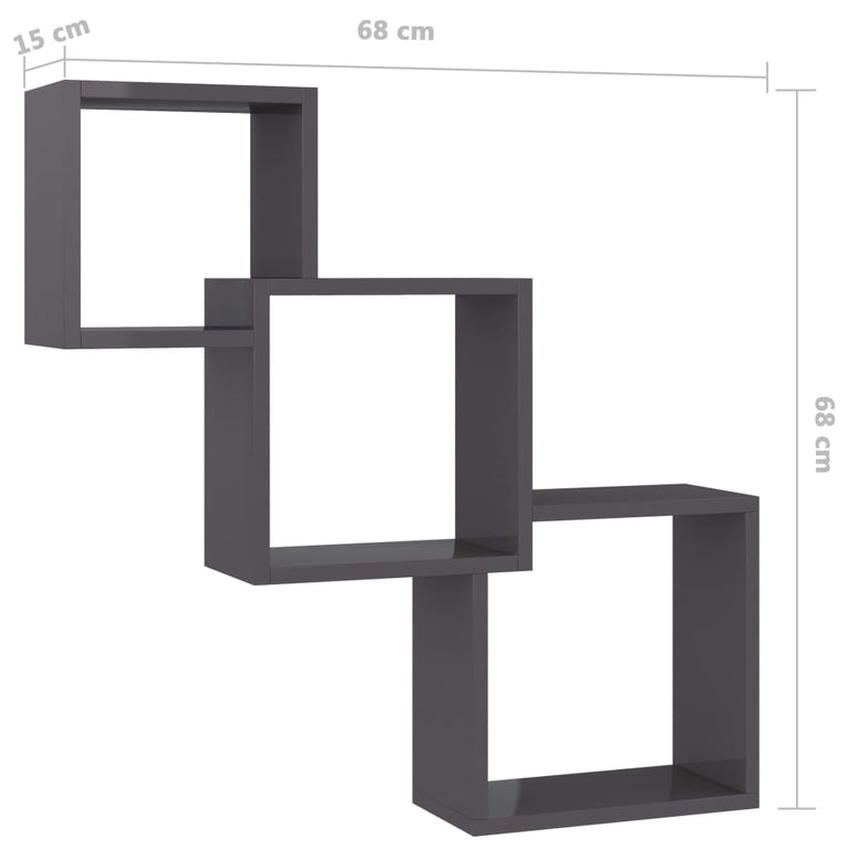 Wandschappen kubus 68x15x68 cm bewerkt hout hoogglans zwart MeubelReus