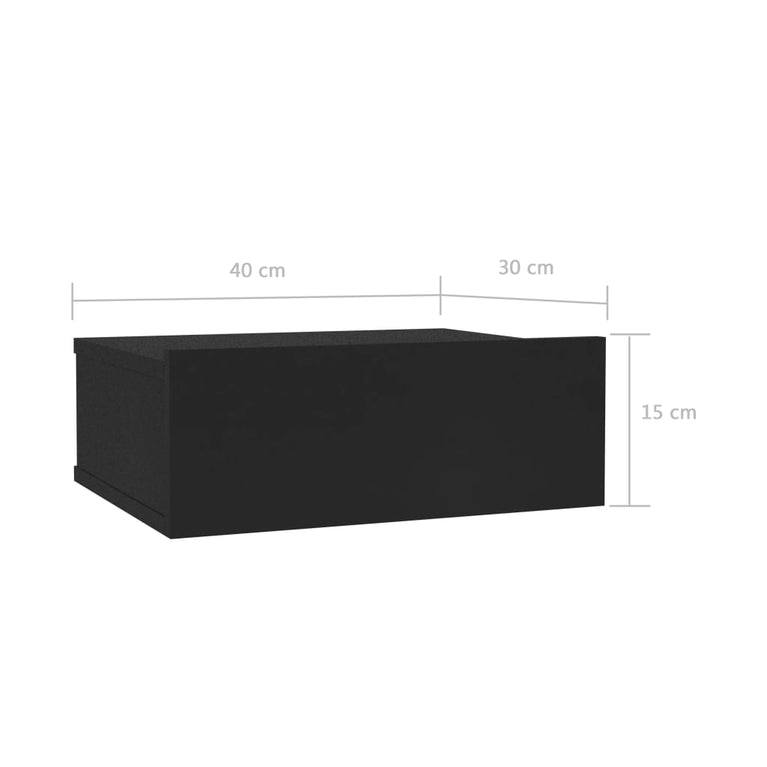 Nachtkastje zwevend 40x30x15 cm bewerkt hout zwart MeubelReus