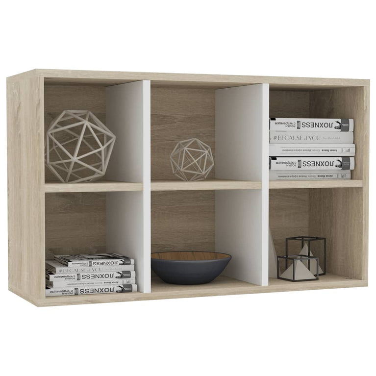 Boekenkast/dressoir 66x30x98 cm bewerkt hout wit sonoma eiken