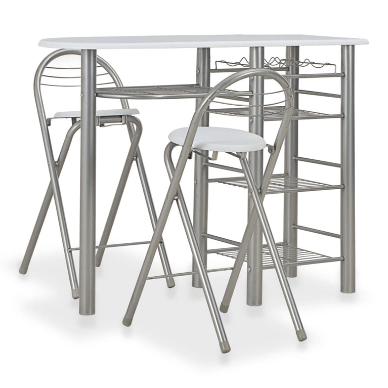 3-delige Barset met schappen hout en staal wit MeubelReus