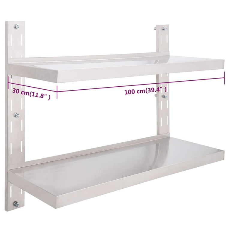 Zwevend schap 2-laags 100x30 cm roestvrij staal MeubelReus