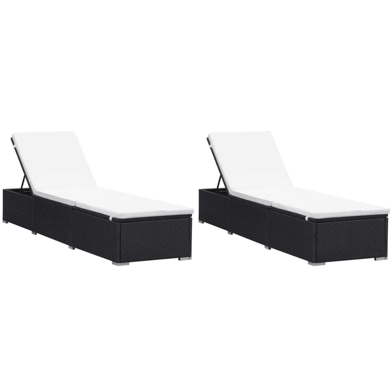 Ligbedden met kussens 2 st poly rattan zwart MeubelReus