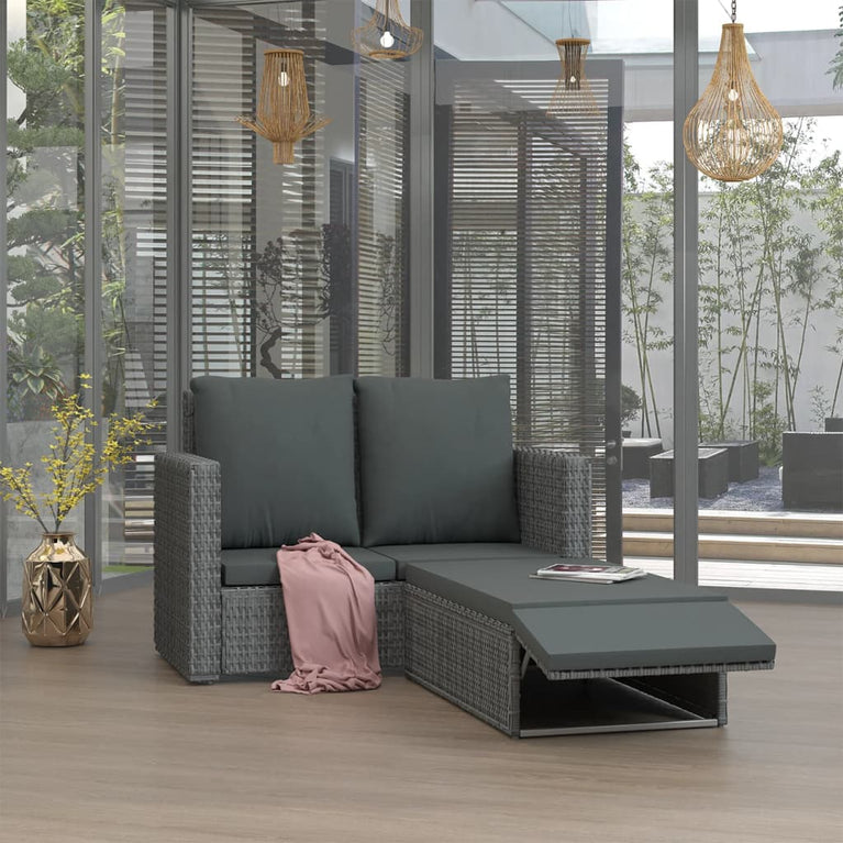 2-delige Loungeset met kussens poly rattan grijs MeubelReus