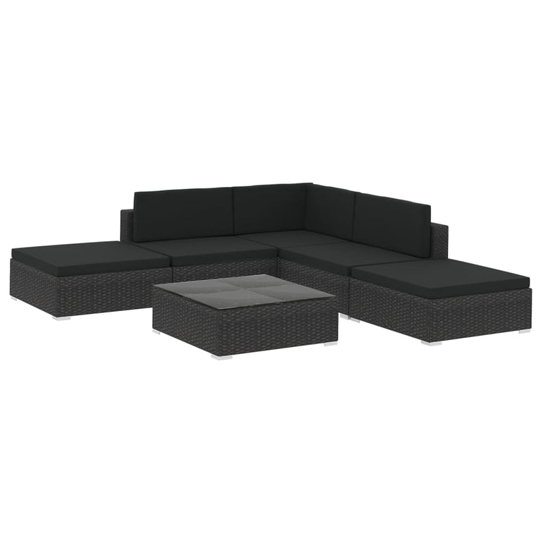 6-delige Loungeset met kussens poly rattan zwart MeubelReus