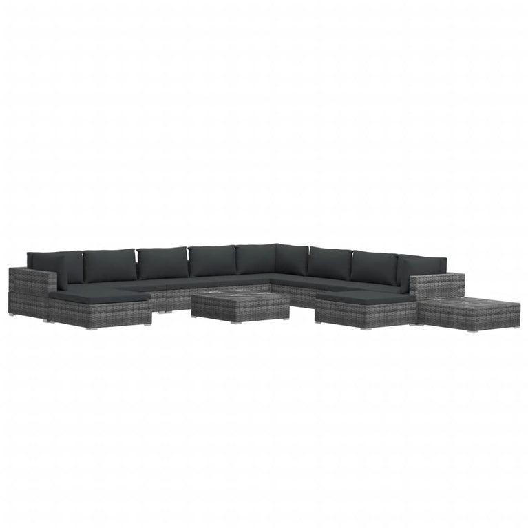 12-delige Loungeset met kussens poly rattan grijs MeubelReus