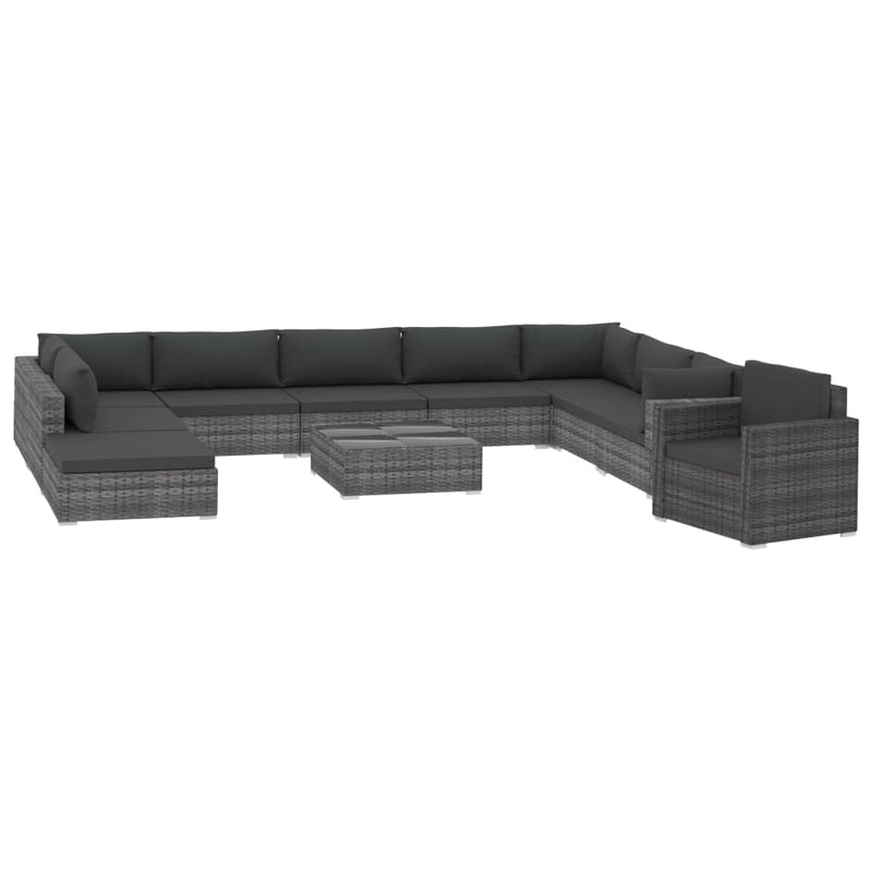 11-delige Loungeset met kussens poly rattan grijs MeubelReus