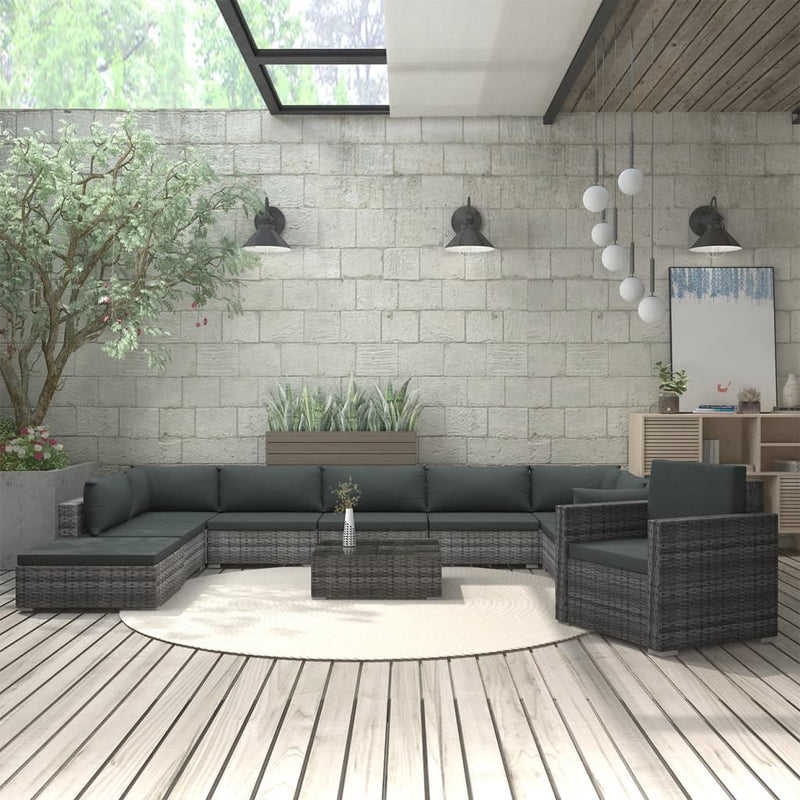 11-delige Loungeset met kussens poly rattan grijs MeubelReus