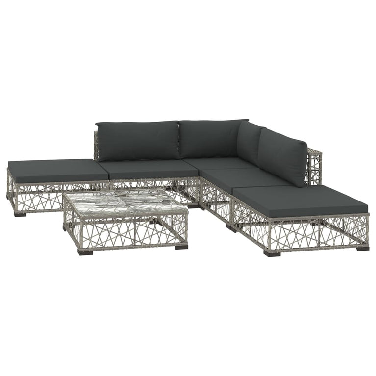 6-delige Loungeset met kussens poly rattan grijs MeubelReus
