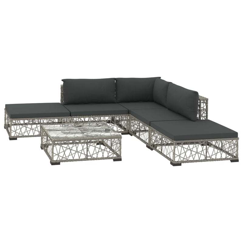 6-delige Loungeset met kussens poly rattan grijs MeubelReus