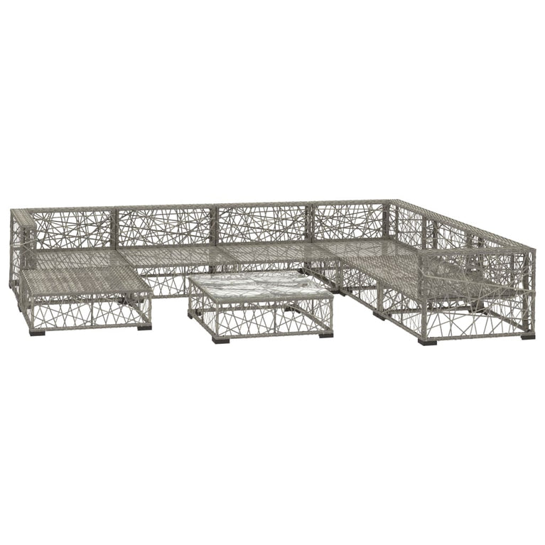8-delige Loungeset met kussens poly rattan grijs