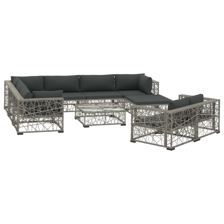 10-delige Loungeset met kussens poly rattan grijs MeubelReus