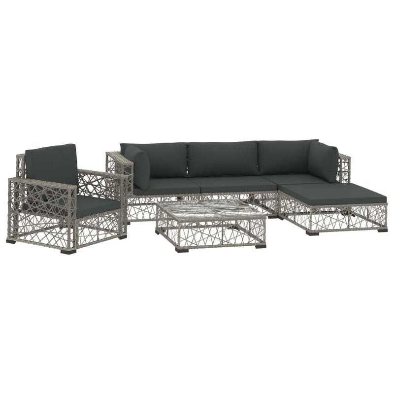 6-delige Loungeset met kussens poly rattan grijs MeubelReus