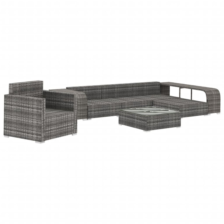 8-delige Loungeset met kussens poly rattan grijs