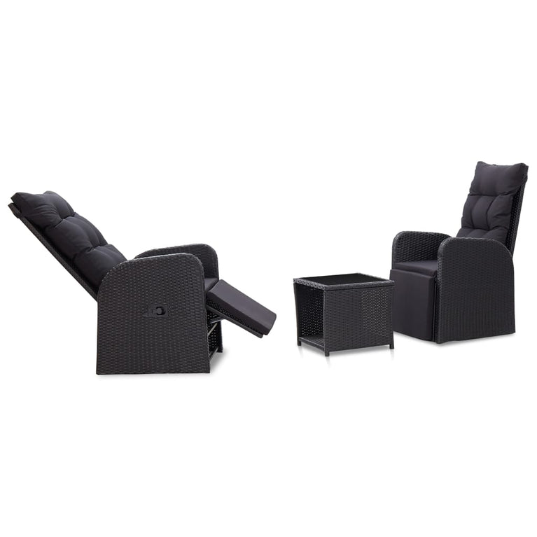 3-delige Bistroset met kussens poly rattan zwart MeubelReus